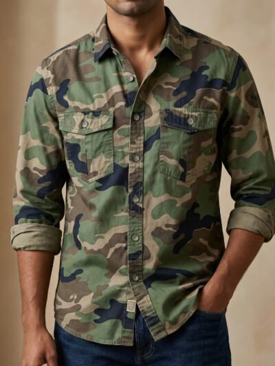 Full sleeves double pocket kemo printed Shirt